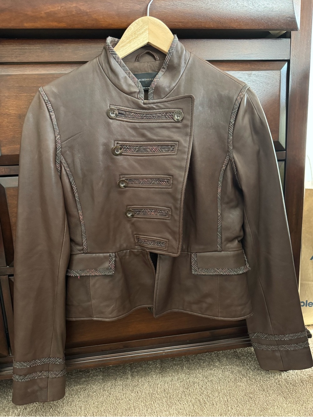BCBGMaxAzria Chocolate Brown Military-Style Leather Jacket